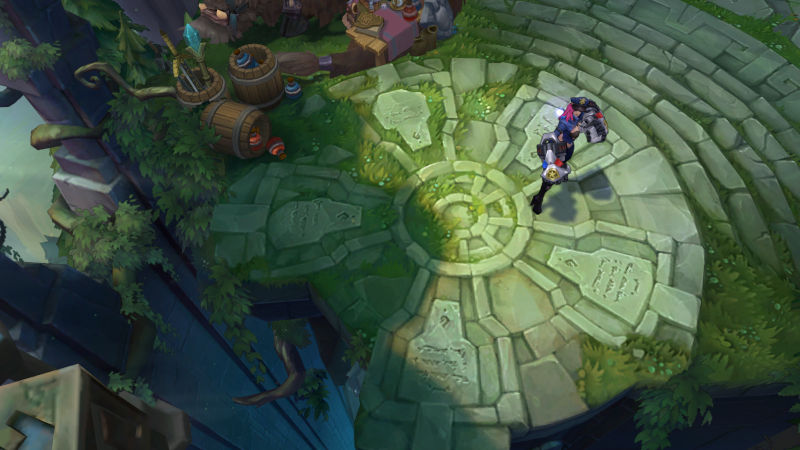 The character Vi in League of Legends is at the spawning point.