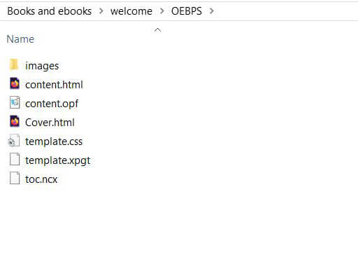 Screenshot of an OEBPS folder content.